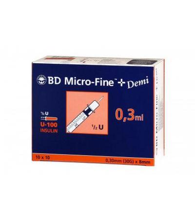 BD Micro-Fine U-100 Insulinspritzen 0,3ml (0.30 x 8,0 mm) 100 Stück