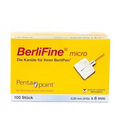 BerliFine micro Kanülen 8 x 0,25 mm 100 Stück